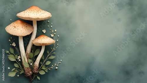 Wallpaper Mural Elegant Mushroom Composition on a Moody Green Background.
Gourmet Food and Wellness Concept with Wild Mushrooms.
Artistic Botanical Illustration Banner with Ample Copy Space.
 Torontodigital.ca