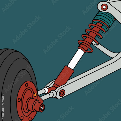Vehicle suspension system with spring and shock absorber detail  
