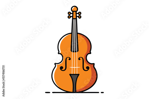 Stylized Violin Illustration with Bold Black Outline and Warm Orange Tones for Musical Themes and Educational Resources