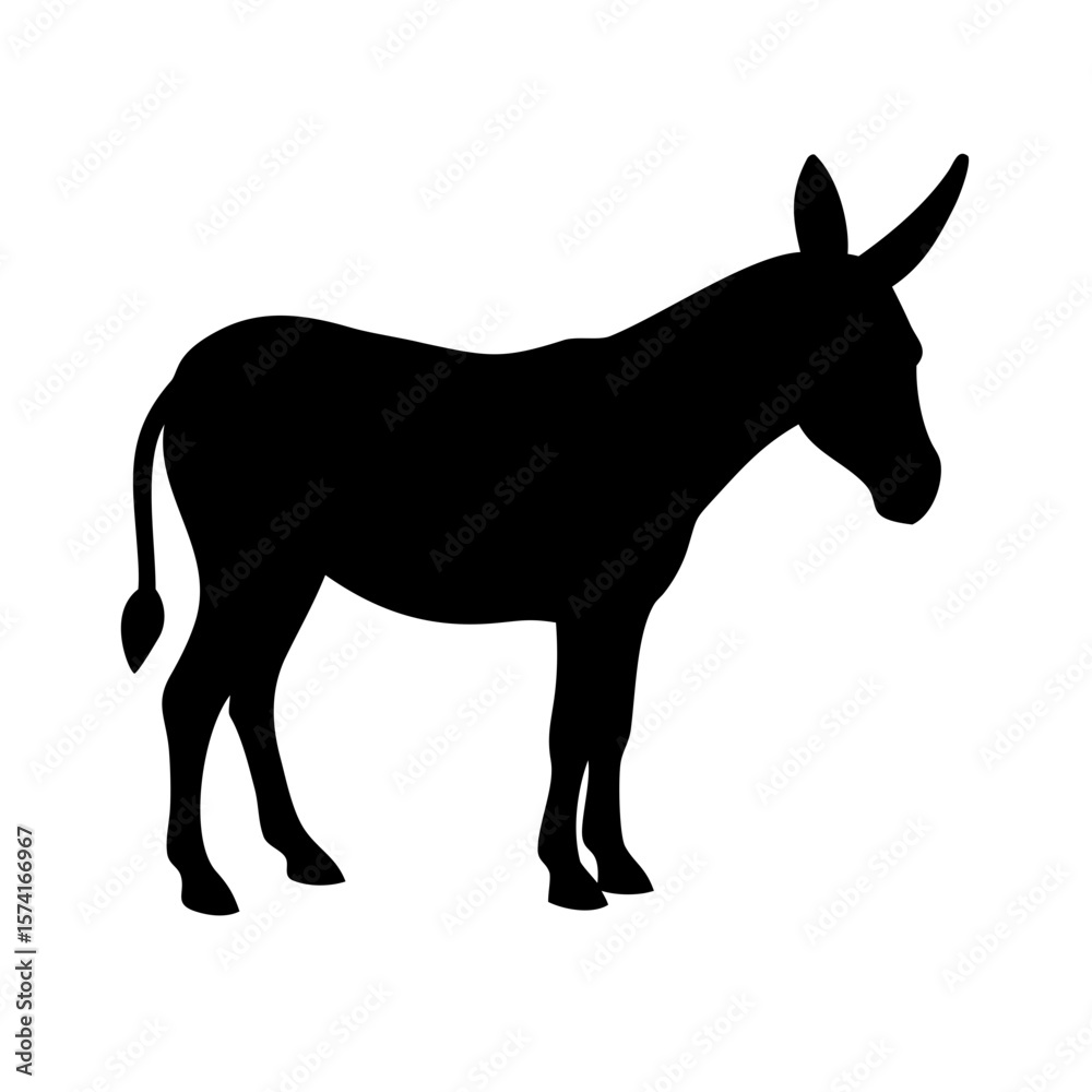 Fototapeta premium Donkey Silhouette Icon – Flat Black Farm Animal Vector 