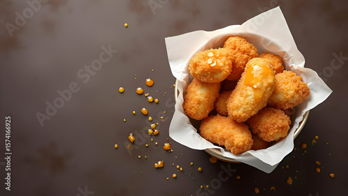 Wallpaper Mural  Basket of Crispy Chicken Nuggets with Dipping Sauce.
Restaurant Appetizer Menu with Golden Chicken Bites.
Delicious Snack Food on a Dark, Moody Background.
 Torontodigital.ca
