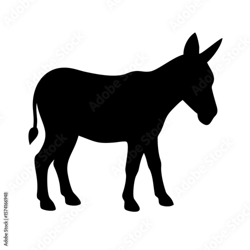 Donkey Silhouette Icon – Flat Black Farm Animal Vector 