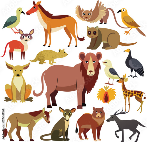 Different types of wild animals on white Background, (2).eps