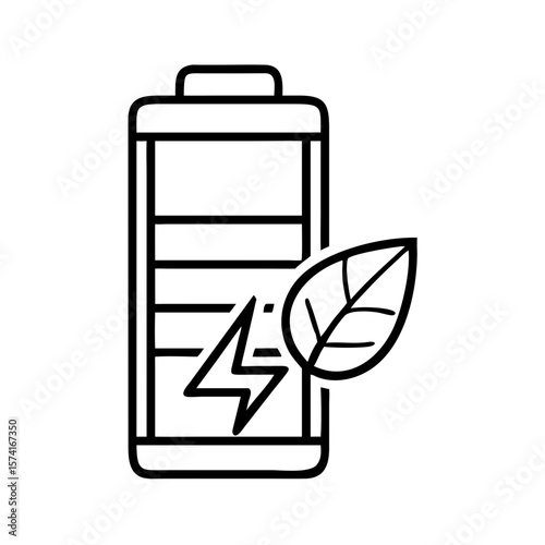 Battery icon with leaf and lightning symbolizing eco-friendly energy  