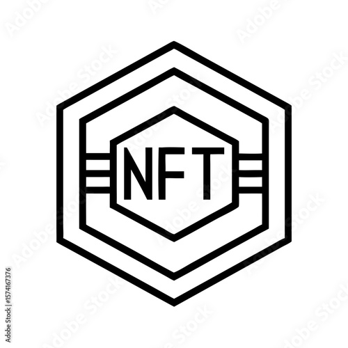 Hexagon-shaped NFT badge with letters NFT in minimalist design  
