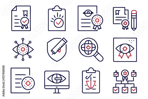 Comprehensive collection of essential web interface elements designed for quality assurance and user experience presented in a clean line style