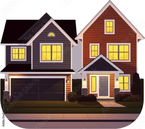  A flat vector icon illustrating modern homes with vinyl siding