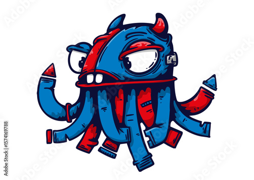 Medusa roja y azul