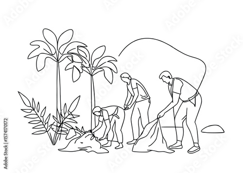 Continuous Line Art Drawing Youth Environmental Cleanup