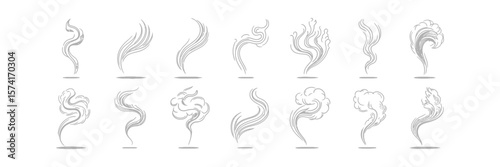 Aroma Elements Smoke Steam Collection Isolated on White Background, Gray Artistic Lines