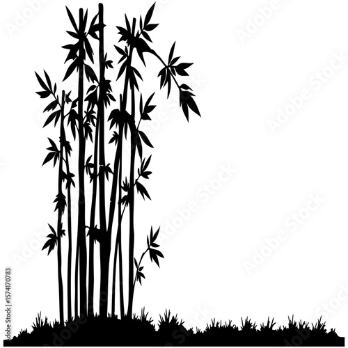 Green bamboo trees with delicate leaves form a serene forest illustration, perfect for a natural Asian-inspired design