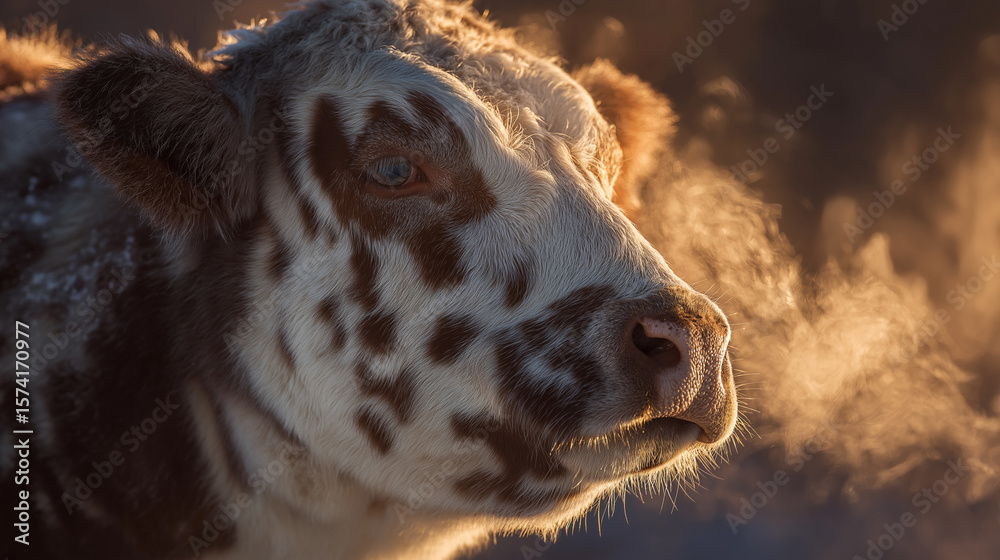 Obraz premium Close-up of Cow's Breath in the Cold Morning Air