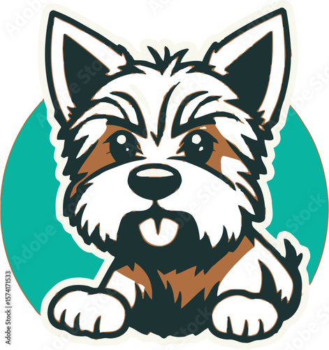 A stylized Yorkshire Terrier logo features a playful, slightly cartoonish design
