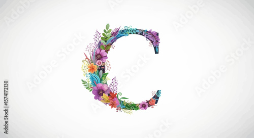 Vector floral letter c watercolor design, botanical alphabet illustration for wedding invitations and branding projects