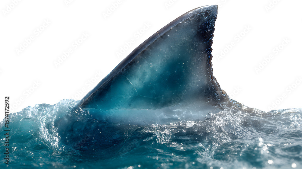 Fototapeta premium Shark Fin Emerging from Water, isolated on transparent background