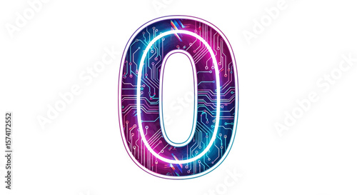 Vector digital futuristic zero number with circuit board pattern technology theme design for graphic design use
