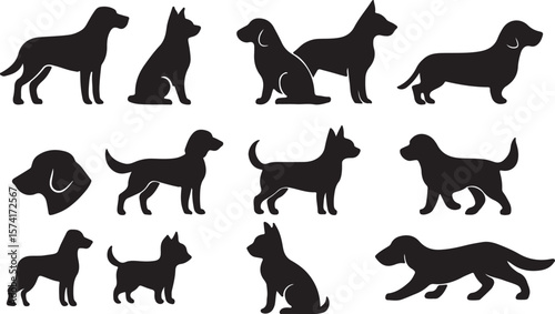 Dog silhouette collection black pet animal icons set isolated vector 