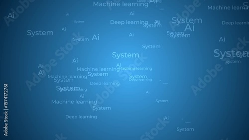 Technology system artificial intelligence deep learning and machine learning words motion graphics animation on blue tech screen