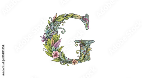 Vector floral letter g watercolor design botanical alphabet initial g nature inspired letter g illustration art print