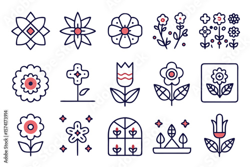 Charming collection of blooming flora showcasing delicate petals and vibrant stems in a clean modern flat artistic style perfect for seasonal decor and design projects