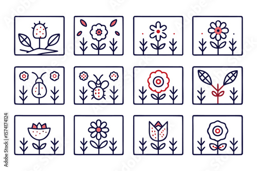 Charming summer meadow botanical elements and decorative foliage forming a sophisticated border for creative projects and seasonal designs