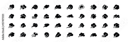 Black Silhouette Clouds Set Various Shapes on White Background