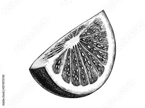 Vintage watermelon slice drawing, black ink hand-drawn illustration, juicy melon summer fruit art, antique engraving style, old-fashioned botanical sketch, rustic food design, retro kitchen wall art
