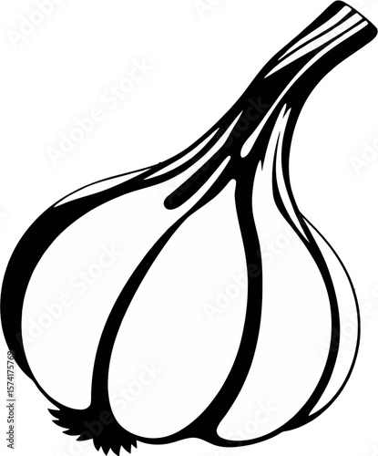 Classic black and white vector silhouette of a garlic clove