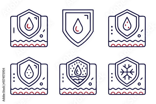 Comprehensive collection of waterproof and water related graphic elements showcasing essential symbols for various applications and designs
