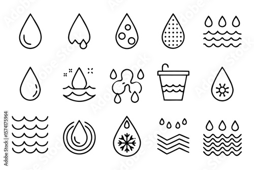 Comprehensive collection of aquatic themed symbols and graphical elements for diverse design applications featuring fluid and refreshing motifs