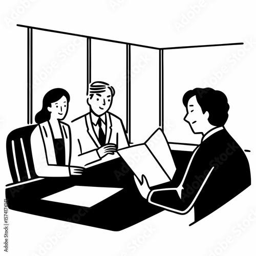 Real-estate agent reading terms of contract to clients