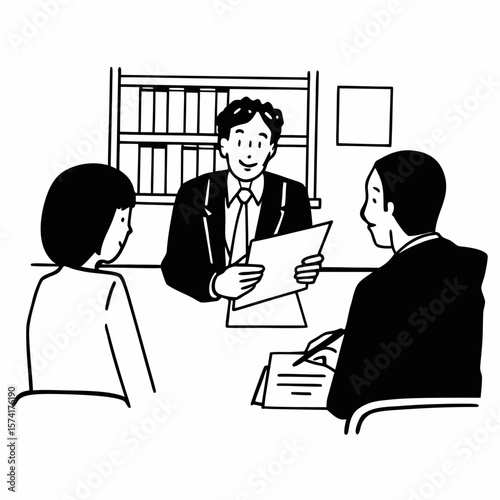 Real-estate agent reading terms of contract to clients