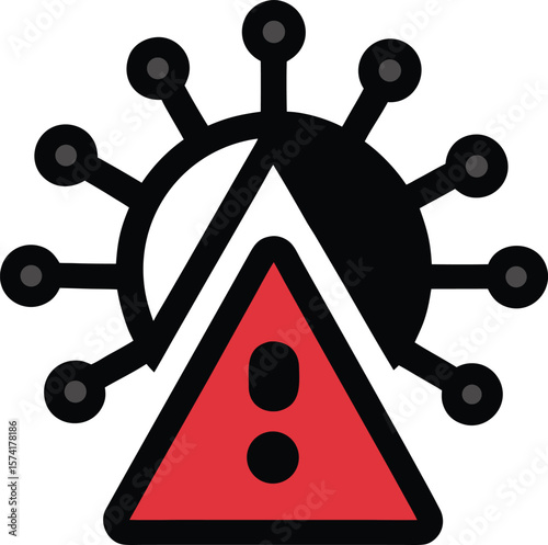 Virus mutation alert icon with an exclamation symbol