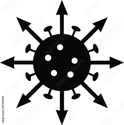 Virus spreading symbol with arrows pointing outward