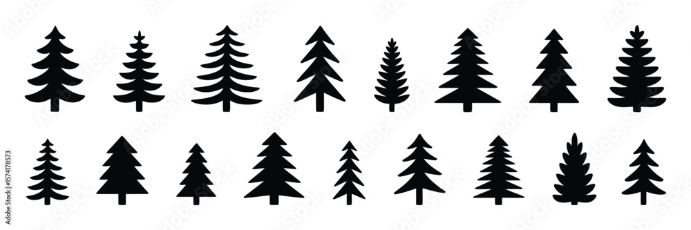 Obraz premium Evergreen Silhouette Set, Fir Tree Collection, Coniferous Tree Icons, Isolated Elements