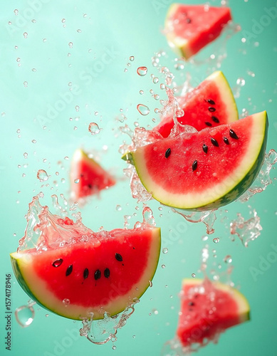 Vibrant watermelon fruit floating in water