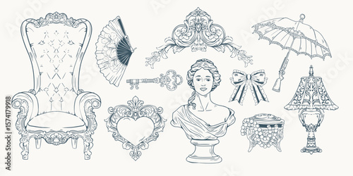 Victorian Elegance Vintage Decorative Collection.  Elegant Rococo Decorative Element Ideal for antique-themed projects, wedding designs, and luxury branding.