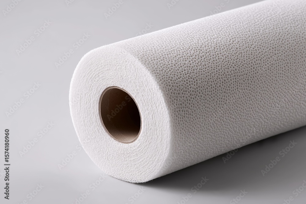 Fototapeta premium Close-up of textured white paper towel roll on gray background
