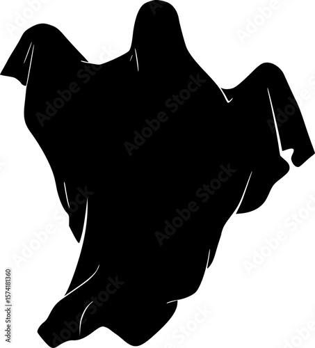 Flying Halloween Ghost Black Vector Clipart