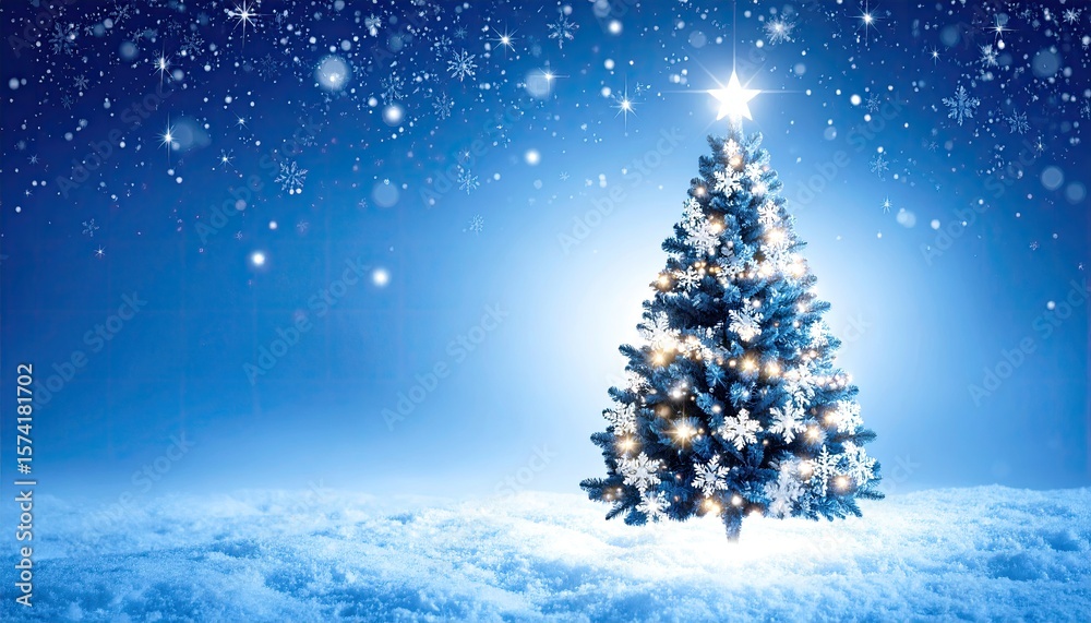 Fototapeta premium Christmas tree in snowy landscape