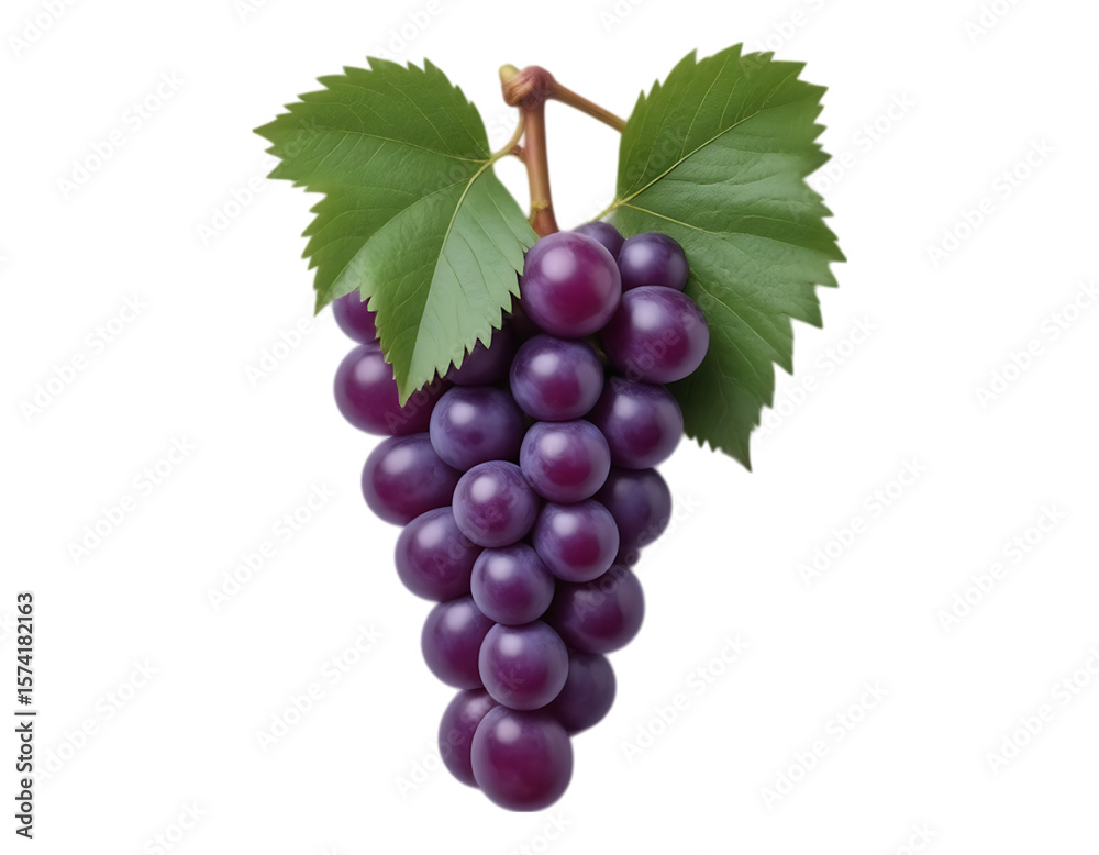 Fototapeta premium Bunch of Fresh Purple Grapes with Green Leaves