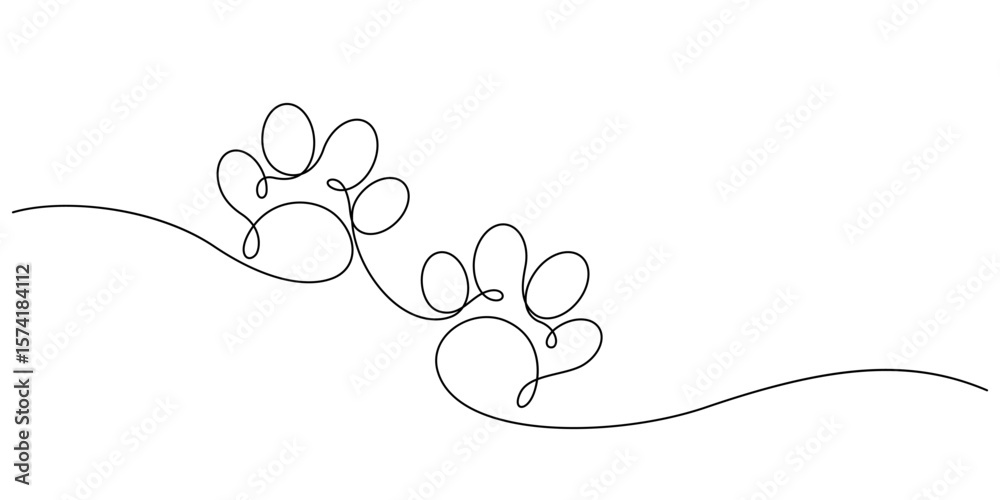 Obraz premium animal paw footprint pet one line drawing continuous minimalism decorative
