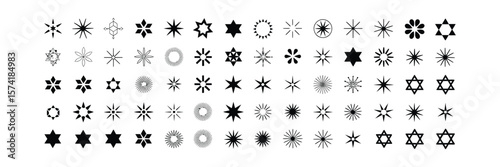 Star Shapes Collection, Black Geometric Stars on White, Abstract Star Elements