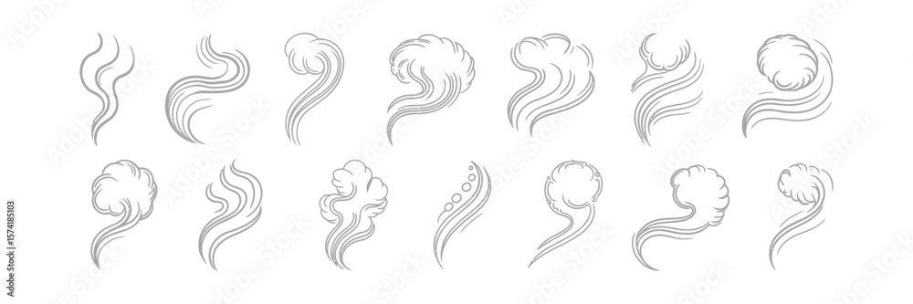 Fototapeta premium Steam Outline Set Various Shapes Isolated Vapor Trails Aroma Design on White