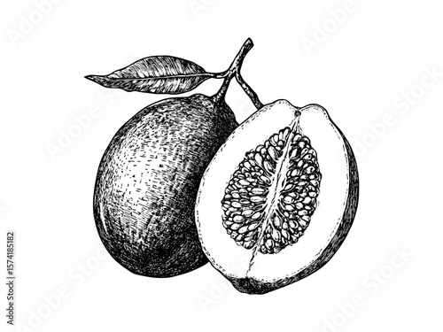 Engraved langsat fruit artwork, retro botanical ink sketch, exotic tropical fruit print, vintage healthy food drawing, hand-drawn antique plant decor, heirloom fruit wall art,