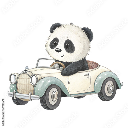 The cutest animals in the world  riding in an old car clipart watercolor