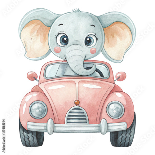 The cutest animals in the world  riding in an old car clipart watercolor