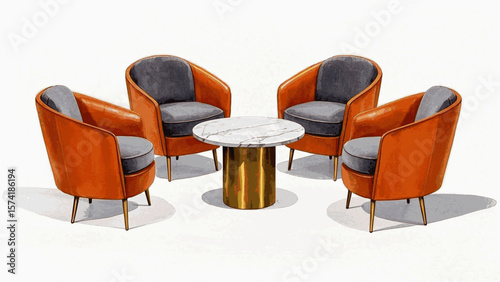 Repose Pool orange room sofa set isolated watercolor vector illustration svg