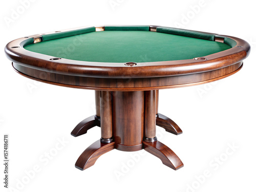Photo of elegant oval poker table with green felt isolated on transparent background