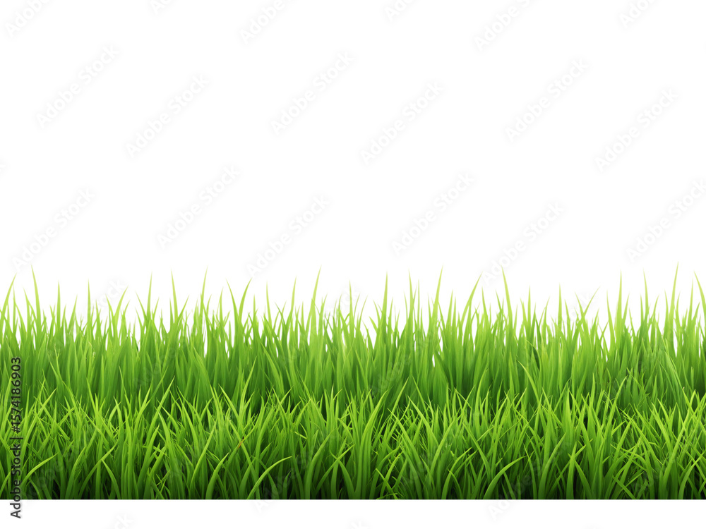 Fototapeta premium Photo of green grass border at the bottom isolated on transparent background